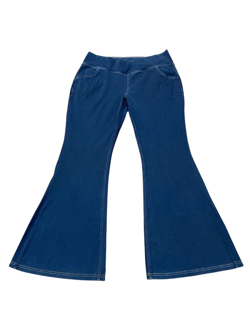 Halara Flex High Waisted Crossover Pocket Cool Touch Flare Jeans 1X Pull On Blue